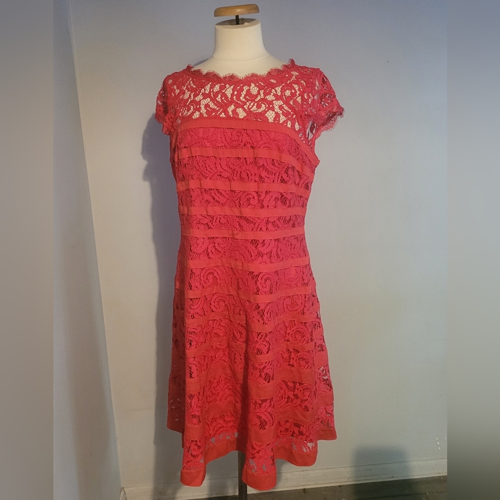 Adrianna Papell Elegant Lace Dress in Red Size 16
